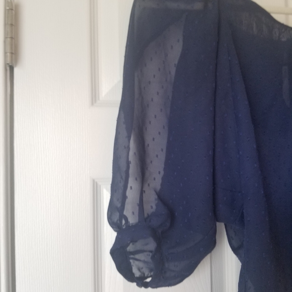 Women's Small Blue Blouse Sheer Navy Open Arms - Picture 5 of 10